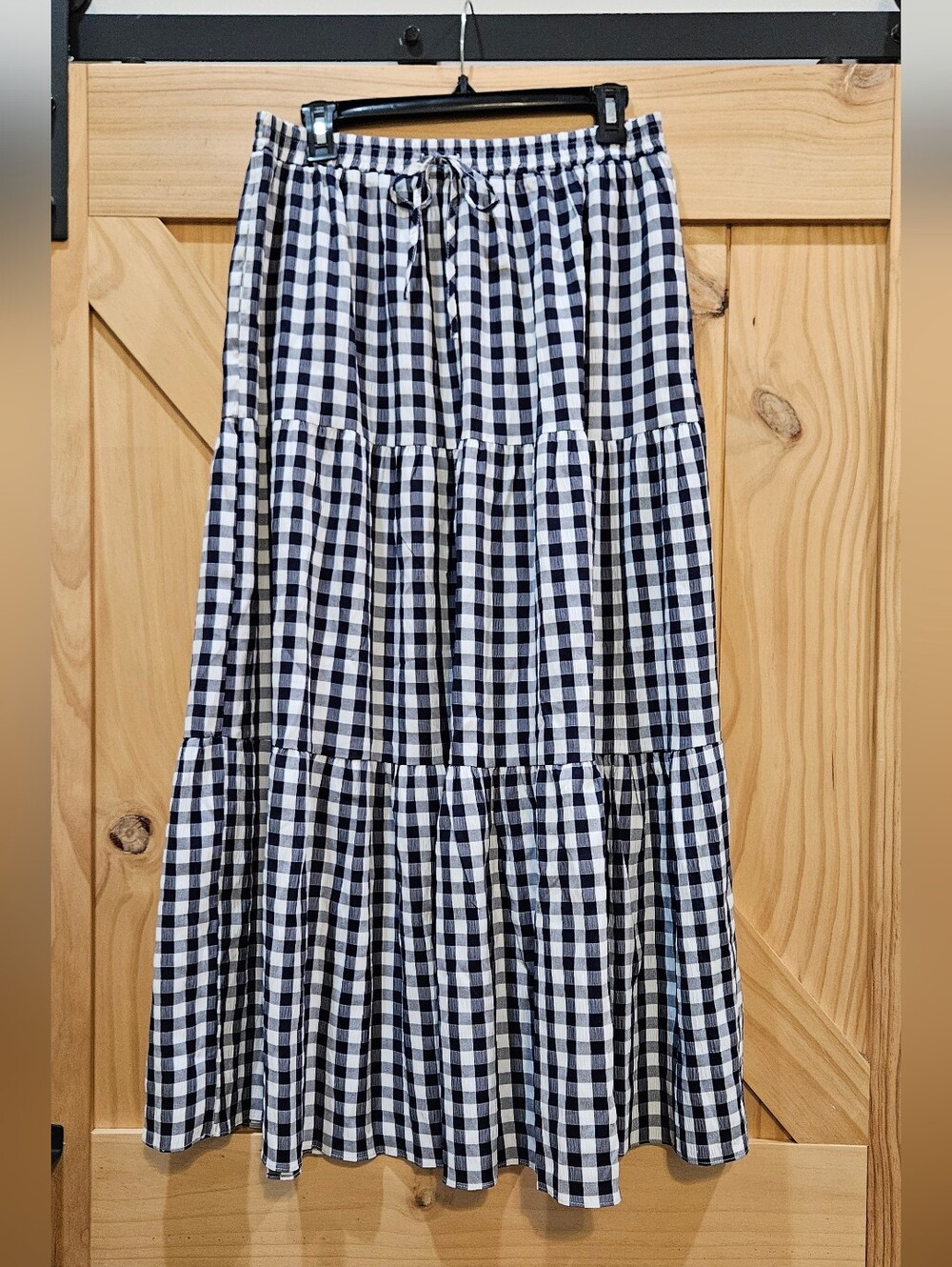 NWOT | Laura Ashley Navy Blue & White Gingham Tiered Maxi Skirt | Large